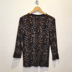Talbots Black Leopard Print Merino Wool Crewneck Sweater, Size Small, EUC